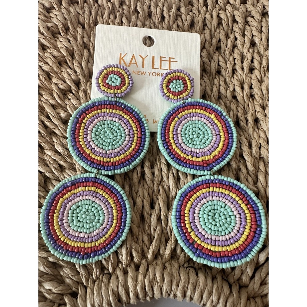 Kay Lee New‎ York Pierced Earrings Bead Boho Geometric Drop Dangle Statement New - Picture 3 of 5